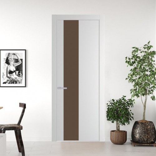 Межкомнатная дверь ProfilDoors 19 PE с вставкой из стекла монохром гляссе Крем Вайт с алюминиевой кромкой Матовая