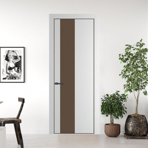 Межкомнатная дверь ProfilDoors 19 PE с вставкой из стекла монохром гляссе Крем Вайт с алюминиевой кромкой Серая Ночь