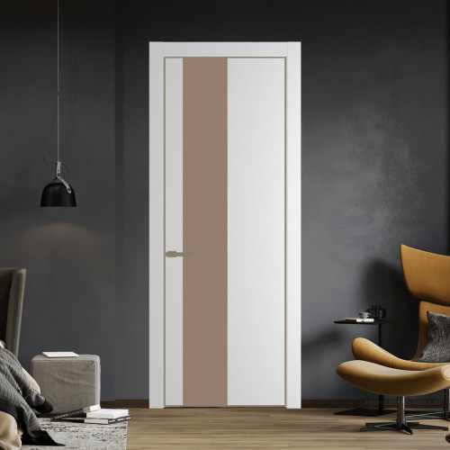 Межкомнатная дверь ProfilDoors 19 PE с вставкой из стекла монохром капучино Крем Вайт с алюминиевой кромкой Шампань