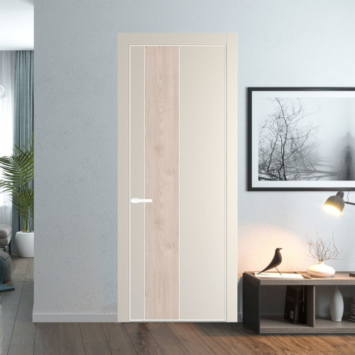 Межкомнатная дверь ProfilDoors 19 PE с вставкой Каштан светлый Кремовая Магнолия с алюминиевой кромкой Вайт
