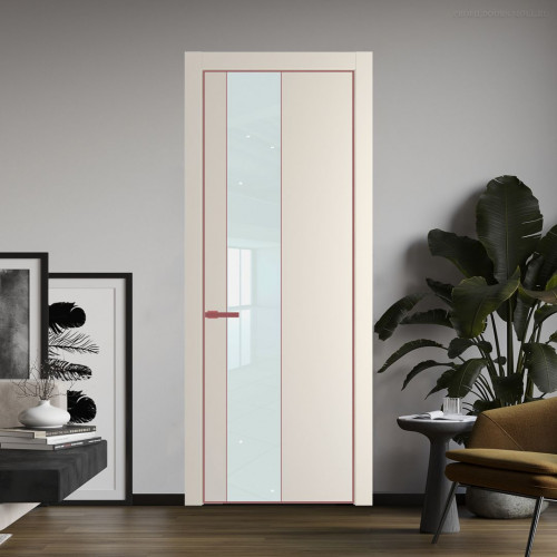 Межкомнатная дверь ProfilDoors 19 PE с вставкой из стекла белый лак Кремовая Магнолия с алюминиевой кромкой Красный антрацит