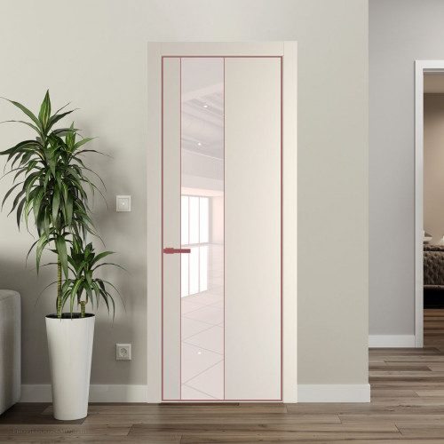 Межкомнатная дверь ProfilDoors 19 PE с вставкой из стекла перламутровый лак Кремовая Магнолия с алюминиевой кромкой Красный антрацит