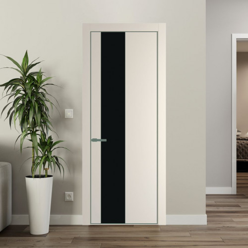 Межкомнатная дверь ProfilDoors 19 PE с вставкой из стекла монохром черный Кремовая Магнолия с алюминиевой кромкой Зеленый воск