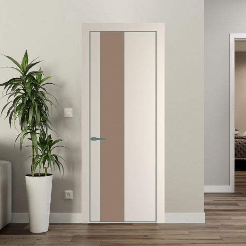 Межкомнатная дверь ProfilDoors 19 PE с вставкой из стекла монохром капучино Кремовая Магнолия с алюминиевой кромкой Зеленый воск