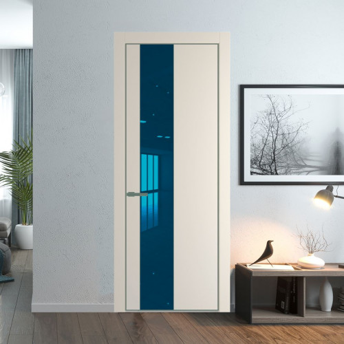Межкомнатная дверь ProfilDoors 19 PE с вставкой из стекла зеркало blue Кремовая Магнолия с алюминиевой кромкой Зеленый воск