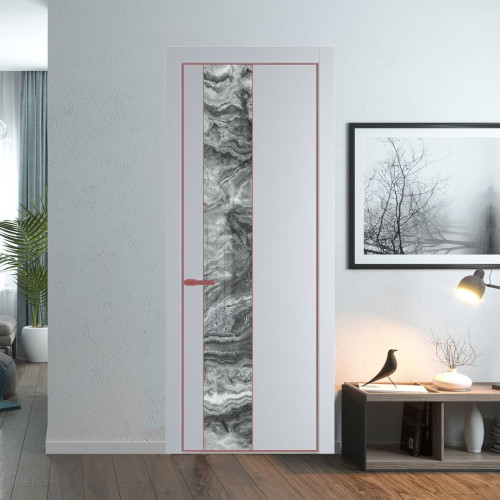 Межкомнатная дверь ProfilDoors 19 PE с вставкой из стекла атриум серебро Лайт Грей с алюминиевой кромкой Красный антрацит