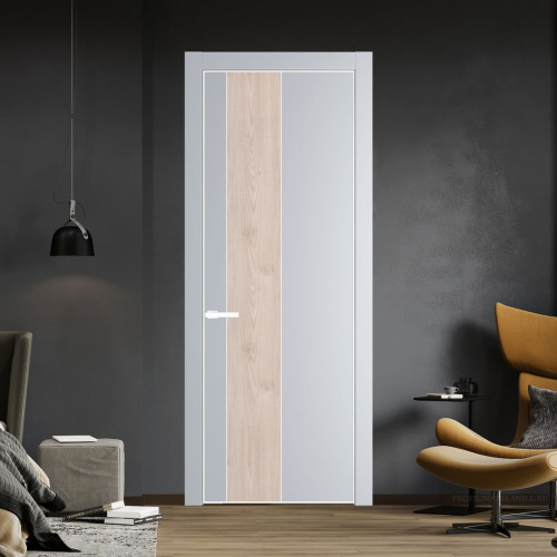 Межкомнатная дверь ProfilDoors 19 PE с вставкой Каштан светлый Лайт Грей с алюминиевой кромкой Вайт