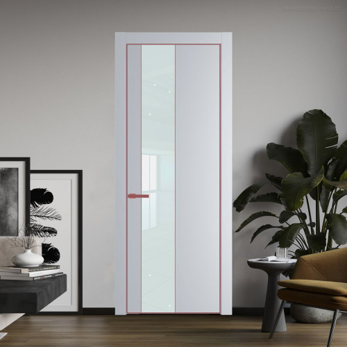 Межкомнатная дверь ProfilDoors 19 PE с вставкой из стекла белый лак Лайт Грей с алюминиевой кромкой Красный антрацит