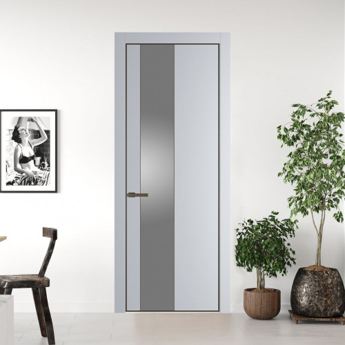 Межкомнатная дверь ProfilDoors 19 PE с вставкой из стекла серебро матлак Лайт Грей с алюминиевой кромкой Деорэ