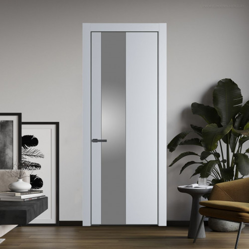 Межкомнатная дверь ProfilDoors 19 PE с вставкой из стекла серебро матлак Лайт Грей с алюминиевой кромкой Серая Ночь