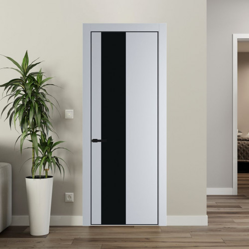 Межкомнатная дверь ProfilDoors 19 PE с вставкой из стекла монохром черный Лайт Грей с алюминиевой кромкой Черный