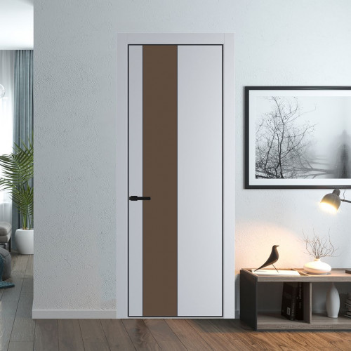 Межкомнатная дверь ProfilDoors 19 PE с вставкой из стекла монохром гляссе Лайт Грей с алюминиевой кромкой Черный