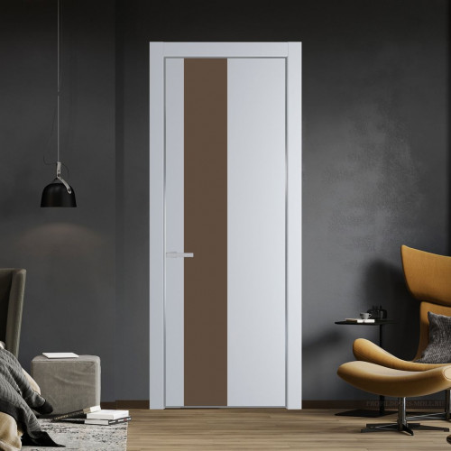 Межкомнатная дверь ProfilDoors 19 PE с вставкой из стекла монохром гляссе Лайт Грей с алюминиевой кромкой Серебро