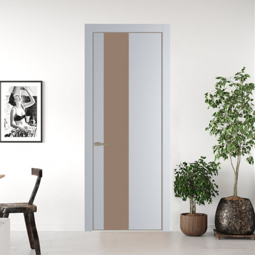 Межкомнатная дверь ProfilDoors 19 PE с вставкой из стекла монохром капучино Лайт Грей с алюминиевой кромкой Никель