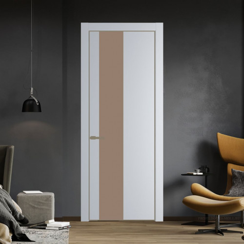 Межкомнатная дверь ProfilDoors 19 PE с вставкой из стекла монохром капучино Лайт Грей с алюминиевой кромкой Шампань