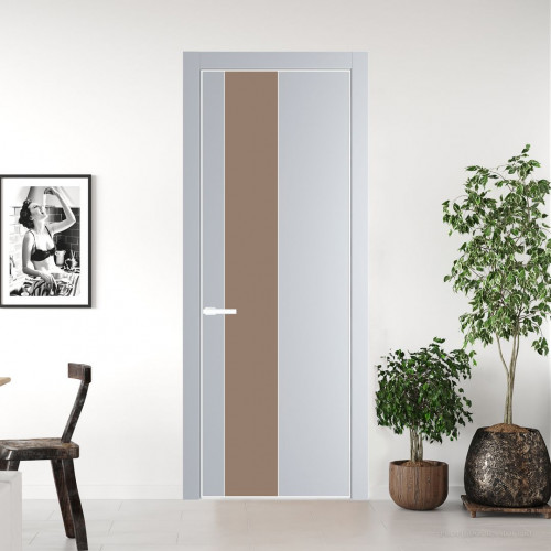 Межкомнатная дверь ProfilDoors 19 PE с вставкой из стекла монохром капучино Лайт Грей с алюминиевой кромкой Вайт