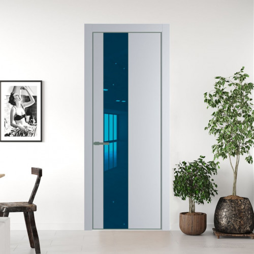 Межкомнатная дверь ProfilDoors 19 PE с вставкой из стекла зеркало blue Лайт Грей с алюминиевой кромкой Зеленый воск