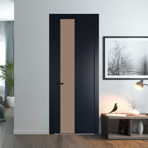 Межкомнатная дверь ProfilDoors 19 PE с вставкой из стекла монохром капучино Нэви Блу с алюминиевой кромкой Черный