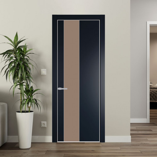 Межкомнатная дверь ProfilDoors 19 PE с вставкой из стекла монохром капучино Нэви Блу с алюминиевой кромкой Матовая
