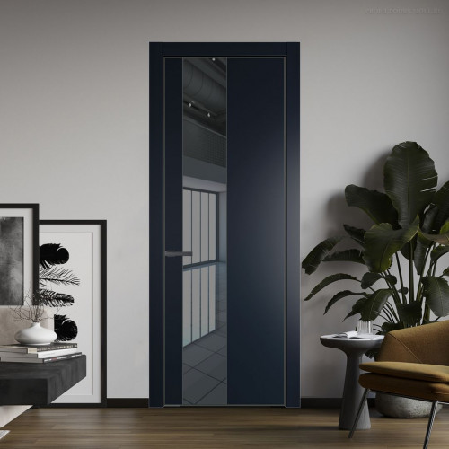 Межкомнатная дверь ProfilDoors 19 PE с вставкой из стекла зеркало grey Нэви Блу с алюминиевой кромкой Серая Ночь