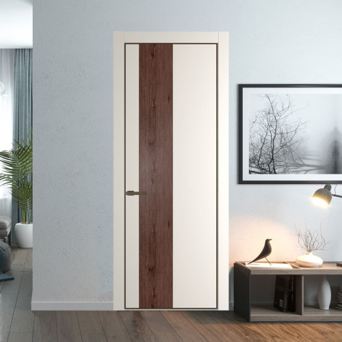 Межкомнатная дверь ProfilDoors 19 PE с вставкой Дуб Тобакко Перламутр белый с алюминиевой кромкой Деорэ