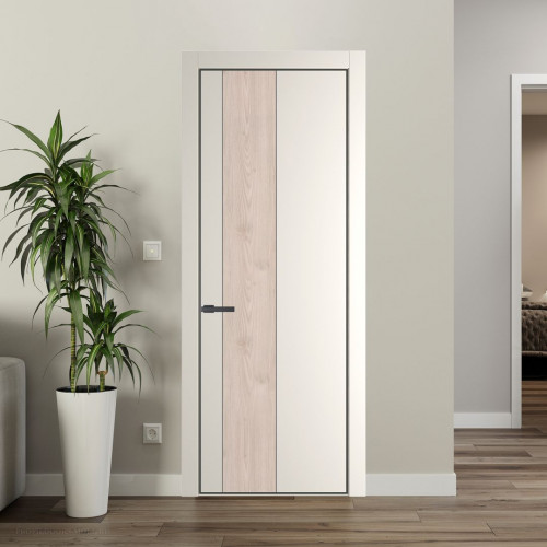 Межкомнатная дверь ProfilDoors 19 PE с вставкой Каштан светлый Перламутр белый с алюминиевой кромкой Серая Ночь