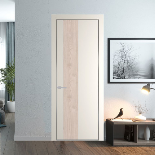 Межкомнатная дверь ProfilDoors 19 PE с вставкой Каштан светлый Перламутр белый с алюминиевой кромкой Серебро