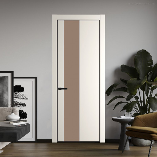 Межкомнатная дверь ProfilDoors 19 PE с вставкой из стекла монохром капучино Перламутр белый с алюминиевой кромкой Черный