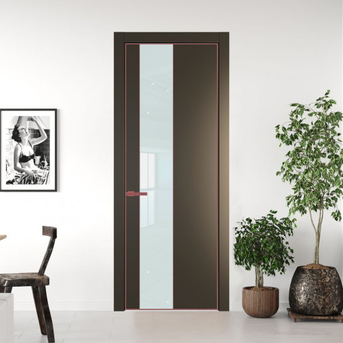 Межкомнатная дверь ProfilDoors 19 PE с вставкой из стекла белый лак Перламутр бронза с алюминиевой кромкой Красный антрацит