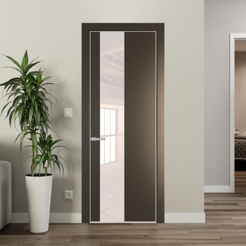 Межкомнатная дверь ProfilDoors 19 PE с вставкой из стекла перламутровый лак Перламутр бронза с алюминиевой кромкой Матовая