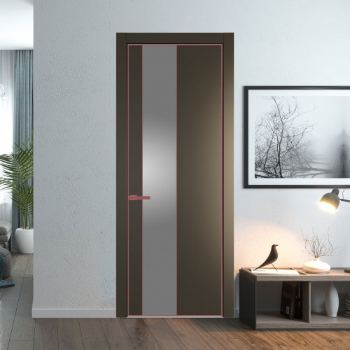 Межкомнатная дверь ProfilDoors 19 PE с вставкой из стекла серебро матлак Перламутр бронза с алюминиевой кромкой Красный антрацит