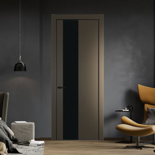 Межкомнатная дверь ProfilDoors 19 PE с вставкой из стекла монохром черный Перламутр бронза с алюминиевой кромкой Черный