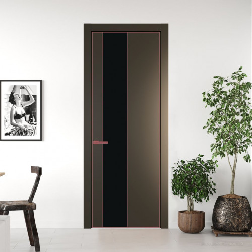 Межкомнатная дверь ProfilDoors 19 PE с вставкой из стекла монохром черный Перламутр бронза с алюминиевой кромкой Красный антрацит