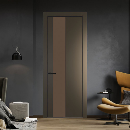 Межкомнатная дверь ProfilDoors 19 PE с вставкой из стекла монохром гляссе Перламутр бронза с алюминиевой кромкой Черный