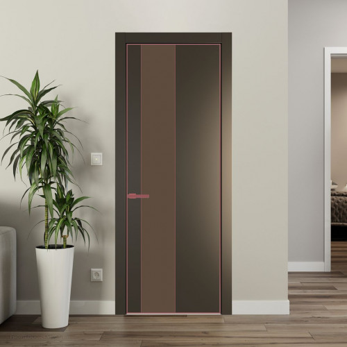 Межкомнатная дверь ProfilDoors 19 PE с вставкой из стекла монохром гляссе Перламутр бронза с алюминиевой кромкой Красный антрацит