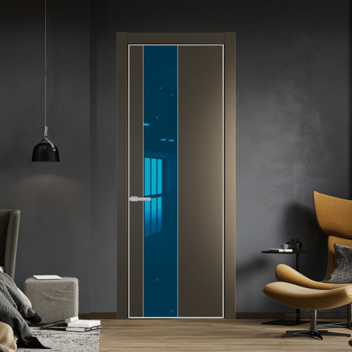 Межкомнатная дверь ProfilDoors 19 PE с вставкой из стекла зеркало blue Перламутр бронза с алюминиевой кромкой Матовая