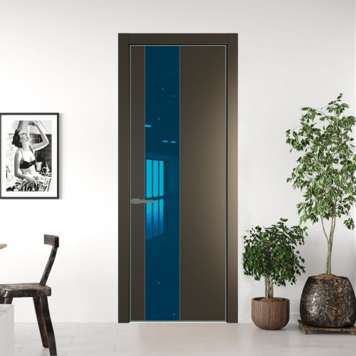 Межкомнатная дверь ProfilDoors 19 PE с вставкой из стекла зеркало blue Перламутр бронза с алюминиевой кромкой Зеленый воск