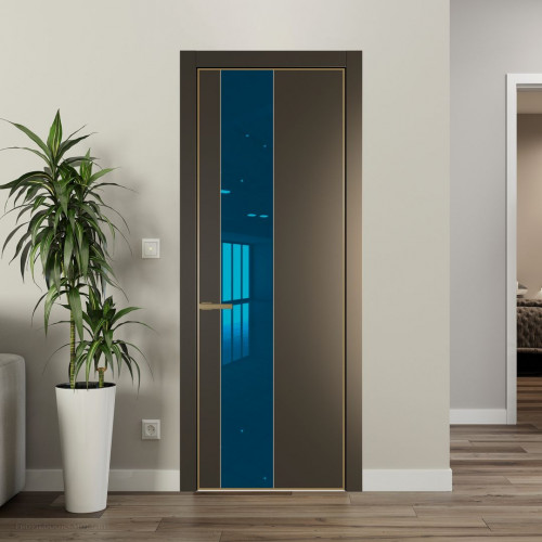 Межкомнатная дверь ProfilDoors 19 PE с вставкой из стекла зеркало blue Перламутр бронза с алюминиевой кромкой Золото
