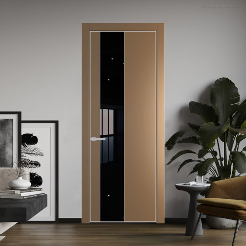 Межкомнатная дверь ProfilDoors 19 PE с вставкой из стекла черный лак Перламутр золото с алюминиевой кромкой Матовая