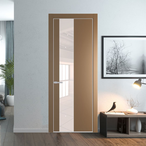 Межкомнатная дверь ProfilDoors 19 PE с вставкой из стекла перламутровый лак Перламутр золото с алюминиевой кромкой Матовая