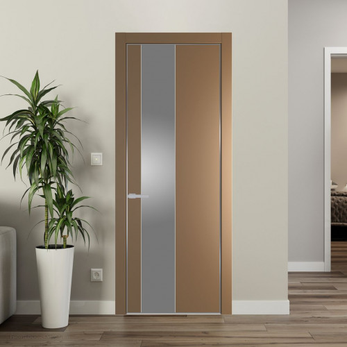Межкомнатная дверь ProfilDoors 19 PE с вставкой из стекла серебро матлак Перламутр золото с алюминиевой кромкой Серебро