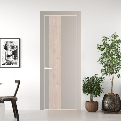 Межкомнатная дверь ProfilDoors 19 PE с вставкой Каштан светлый Сэнд с алюминиевой кромкой Вайт