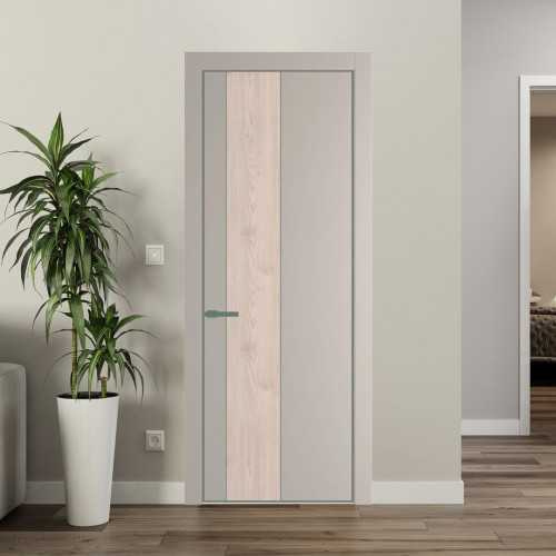 Межкомнатная дверь ProfilDoors 19 PE с вставкой Каштан светлый Сэнд с алюминиевой кромкой Зеленый воск