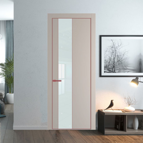 Межкомнатная дверь ProfilDoors 19 PE с вставкой из стекла белый лак Сэнд с алюминиевой кромкой Красный антрацит