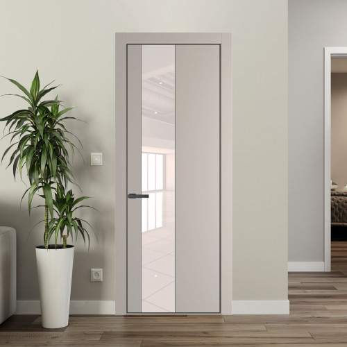 Межкомнатная дверь ProfilDoors 19 PE с вставкой из стекла перламутровый лак Сэнд с алюминиевой кромкой Серая Ночь
