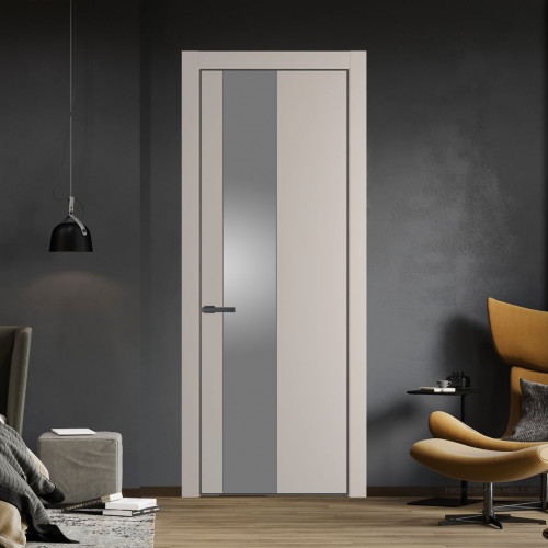 Межкомнатная дверь ProfilDoors 19 PE с вставкой из стекла серебро матлак Сэнд с алюминиевой кромкой Серая Ночь