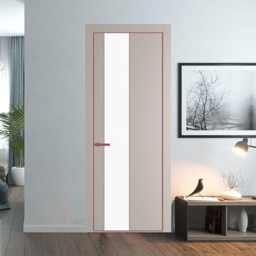 Межкомнатная дверь ProfilDoors 19 PE с вставкой из стекла монохром белый просветленный Сэнд с алюминиевой кромкой Красный антрацит