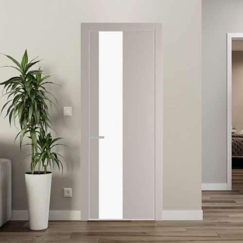 Межкомнатная дверь ProfilDoors 19 PE с вставкой из стекла монохром белый просветленный Сэнд с алюминиевой кромкой Матовая