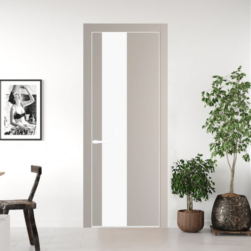 Межкомнатная дверь ProfilDoors 19 PE с вставкой из стекла монохром белый просветленный Сэнд с алюминиевой кромкой Вайт