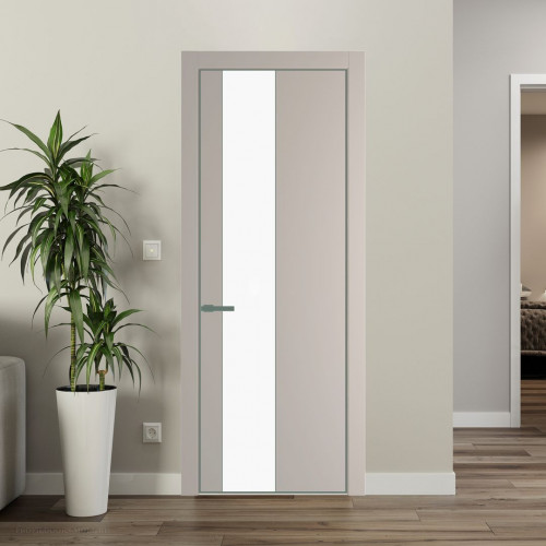 Межкомнатная дверь ProfilDoors 19 PE с вставкой из стекла монохром белый просветленный Сэнд с алюминиевой кромкой Зеленый воск